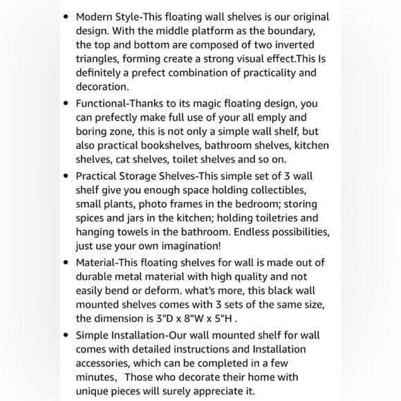 Three piece metal black floating shelves with all materials included to install - Picture 4 of 6